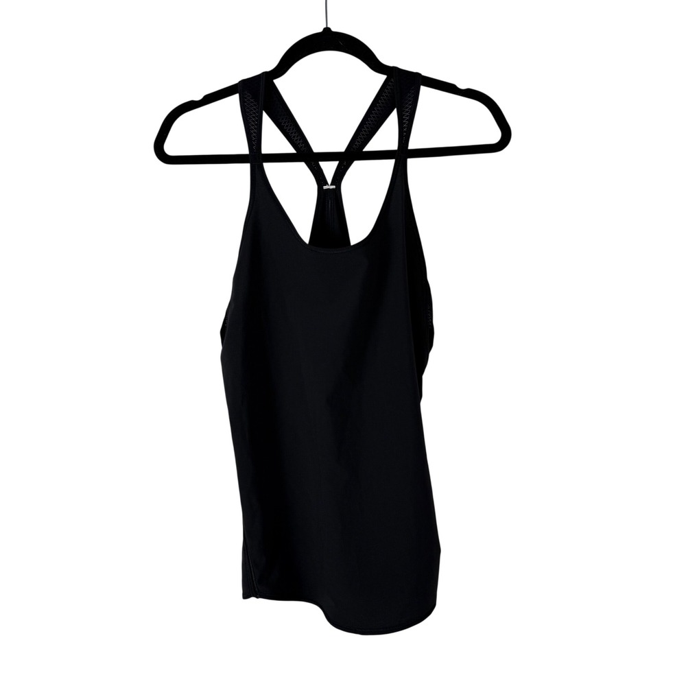 Lululemon Womens 4 Tank Top Black Athletic Yoga Gym Racerback Mesh Open Back